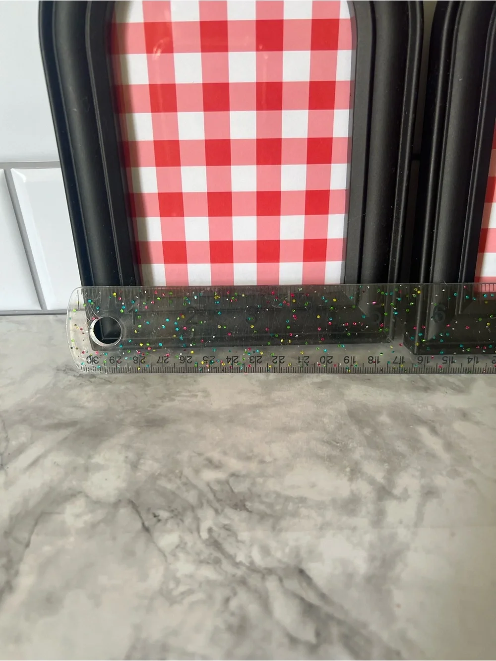 Black Arch Photo Frame Pair with Red Gingham Inserts